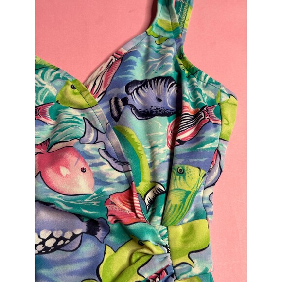 1980s-1990s DVF for The Color Authority. FISH Print Swimsuit W/Scoop Back. Small - Picture 5 of 10